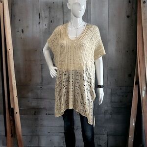 Boho Whimsy Cotton Knit Fringed Poncho